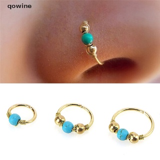 Qowine Stainless Steel Nose Ring Turquoise Nostril Hoop Nose Earring Piercing Jewelry CO