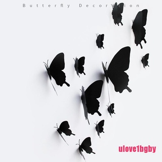 ulov: juego de 12 pegatinas de mariposa 3D, color negro, diseño de mariposas