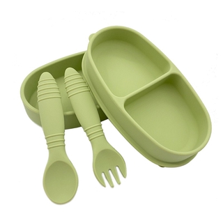 INN niños vajilla bebé platos de silicona tenedor cuchara alimentación platos de alimentos libre de BPA