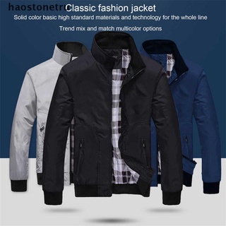 [Hao] chaquetas casuales abrigos de Color sólido para hombre ropa deportiva cuello de pie chaquetas delgadas. (8)