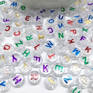 100 pzs nuevas cuentas de acrílico con lentejuelas de cielo estrellado transparentes para bricolaje accesorios de joyería accesorios de alfabeto inglés (4)