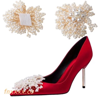 fnxxxx Bridal Rhinestone Shoes Buckle Women High Heel Decorations Faux Pearl Shoe Clip (1)