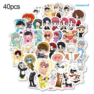 40Pcs/Set Cartoon BTS Doll Waterproof Adhesive Stickers Decal Fridge Phone Decor