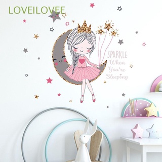LOVEILOVEE Fashion Wall Sticker Princess On The Moon Cartoon Stickers Bedroom Decor Cute Princess Wallpaper For Girls Room Wall beautification For Home Decoration
