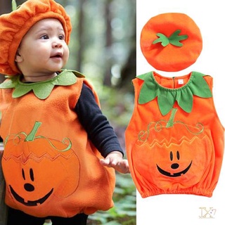 Jx-babies Conjunto De ropa De Halloween con estampado De calabaza naranja y gorro