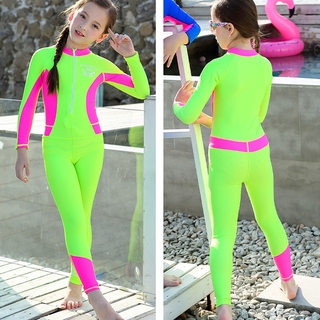 niñas de una pieza traje de baño de los niños de manga larga erupción guardias juniors natación buceo surf playa ropa (8)