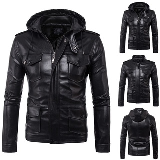 [gcei] hombres chaqueta de cuero otoño&invierno motociclista motocicleta cremallera outwear sudadera con capucha abrigo (1)