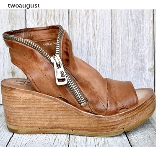 [twoaugust] sandalias de verano mediados tacones cuñas zapatos señoras vintage cuero pu más tamaño [twoaugust]