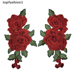 topn 1 par de flores de rosa bordadas coser en parche insignia bolsa jeans vestido apliques artesanía.