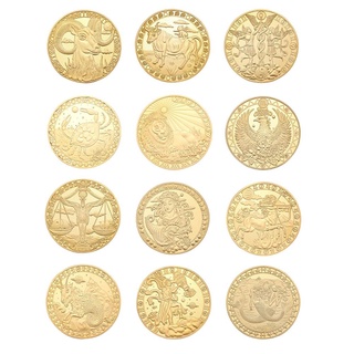 cel_5pcs constelación chapado en oro moneda conmemorativa regalo coleccionable (gemini)