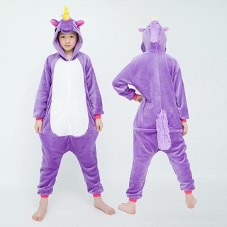 Niñas niños franela ropa de dormir Kigurumi lindo púrpura unicornio Animal de dibujos animados pijamas niños pijamas con capucha Anime Cosplay disfraces Onesies