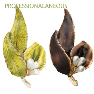 PROFESSIONALANEOUS 2PCS Fashion Leaf Pearl Brooch Women Pin Enamel Gift Bag Clothes Label Suit Accessories Jewelry Modern