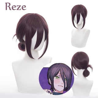cod motosierra hombre-reze peluca cosplay púrpura oscuro pelo largo cola de caballo anime disfraz pelucas esponjosas regalo de halloween bebé