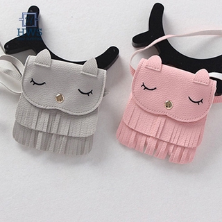 lindo niños niñas borla pequeño gato hombro bolso de mensajero mini monederos de cuero pu bolsos cartera