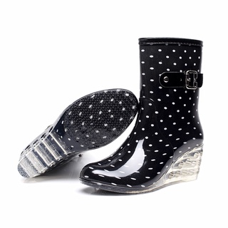 botas de lluvia estilo punk mediados botas de nieve de las mujeres mediados de la pantorrilla antideslizante botas de lluvia al aire libre cuña zapatos de agua mujer zapatos de mujer 635