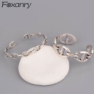 foxanry 925 pulseras de plata de ley para parejas hueco geométrico brazaletes vintage diseño simple nueva moda fiesta joyería al por mayor