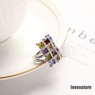 <lovenature> anillos geométricos de plata esterlina 925 coloridos/joyería cuadrada de circonita cúbica