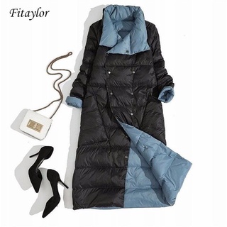 Fitaylor-Chaqueta larga de cuello alto para mujer, abrigo de plumón de pato blanco con doble botonadura, Parkas cálidas para la nieve, ropa de invierno (1)
