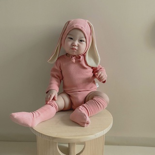 babyya bebé recién nacido manga larga volantes mameluco mono+ orejas de conejo sombrero+calcetines trajes (5)