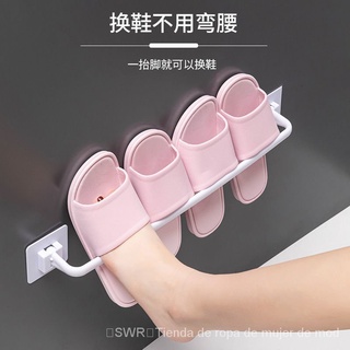 【SWR】Estante del zapato Zapatilla de rack Estante de zapatillas de baño sin perforar montado en la pared (7)