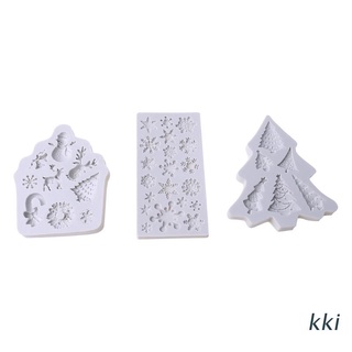 kki. 3pcs Christmas Fondant Mold Silicone for Candy, Chocolate, Cake Decoration, Resin, Clay