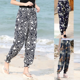 (Est) Pantalones casuales estampados Para mujer/pantalones bohemios Para playa (1)
