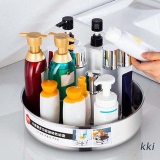 kki. bandeja giratoria de acero inoxidable 360 de cocina contenedor de almacenamiento para especias tarro de alimentos snack placa de almacenamiento de baño organizador de cosméticos