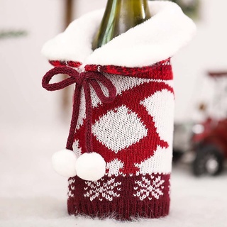 Alisondz lindo decoración de navidad bola de felpa adorno de navidad botella de vino cubierta fiesta año nuevo de punto creativo cena Santa Claus decoración de mesa/Multicolor (4)