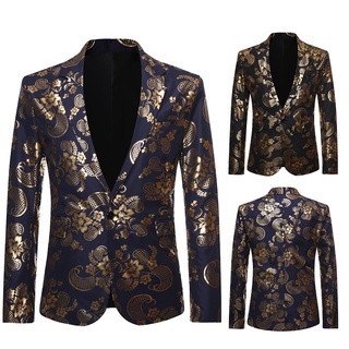 2 colores de los hombres de la moda Slim Fit Formal oro estampado traje de un botón traje Blazer abrigo chaqueta Outwear