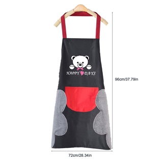 Delantal de cocina para mujer con toalla de mano bolsillos lindo oso colgante cuello impermeable manchas delantales para cocinar hornear (1)