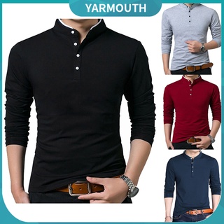 Yar_camiseta De Manga larga De color sólido con cuello delgado para hombre
