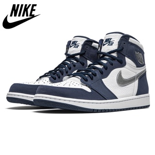Nike5745 Air Jordan 1 AJ1 Midnight azul blanco y azul alta parte superior de los hombres y las mujeres mismas zapatillas