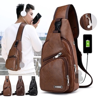 1pc bolsa de pecho casual de viaje al aire libre usb puerto de carga sling bolsa de cuero bolsa de pecho crossbody bolsa de 3 colores