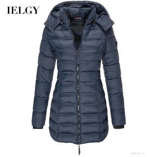 IELGY down mid-length solid color cotton-padded clothes long sleeves slim warm Korean version women's clothing hood