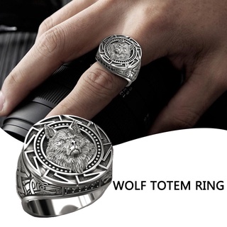 Anillo de plata tailandesa de lobo vintage Totem mítico cabeza vikinga anillo guerrero Wolf J9E0 (8)