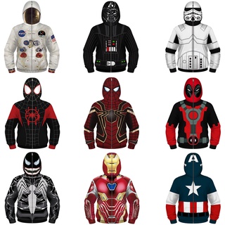 [tamaño Infantil] sudadera con capucha superhéroe con cremallera con capucha Spider-Man disfraz de NASA veneno Top Deadpool sudaderas Star Wars abrigo