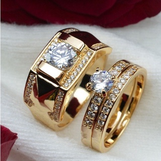 anillos de diamantes chapados en oro pareja europea y americana moda hombres y mujeres populares conjuntos de anillos y joyería