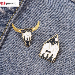 PENNIC Gift Cartoon Brooch Bag Badge Enamel Pin Bull Head Horns Fashion Accessories Clothes Night View Lapel Pin DIY Decoration