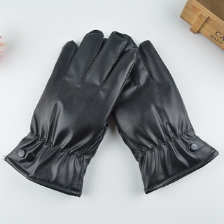 Guantes de cuero de la pu Plus terciopelo cálido táctil negro pantalla montar motocicleta guantes de cuero de imitación