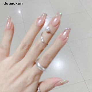douaoxun 24pcs brillante francés dedo falso uñas cubierta completa uñas arte uñas postizas pegamento co