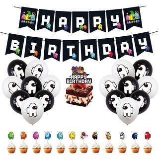 Among Us Theme Party Decoration Set Kids Baby Birthday Party Needs Banner Cake Topper Balloon Party Supplies Children Gifts