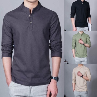 Camisa de manga larga ajustada de color sólido simple casual tops para hombre (1)