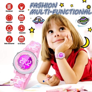 Niños relojes 3D de dibujos animados LED impermeable reloj con 7 luces de Color alarma cronómetro adecuado para 3-10 años niñas mejor