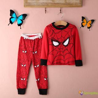 Bty moda caliente 2pcs niños niño manga larga Spiderman de dibujos animados pijamas ropa de dormir ropa de hogar ropa de hogar