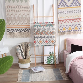 Retro estilo étnico de algodón y lino liso hecho a mano alfombra de suelo tapiz sofá cojín
