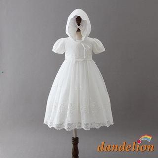 dandelion-ropa de navidad para niñas/vestido blanco con capota floral bordado de bautizo 2 pzas