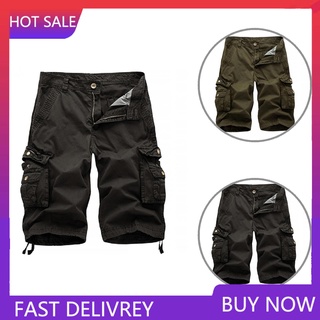 /TY/ Hombres Casual verano Color sólido Multi bolsillos quinto Cargo pantalones sueltos playa pantalones cortos