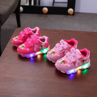 frozen zapatos de los niños de moda led luminoso antideslizante transpirable deportes correr zapatos de niños