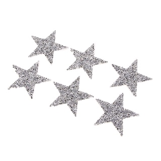 6 Pack Star Design Iron on Crystal Rhinestone Patch Badge for Sweater Decor