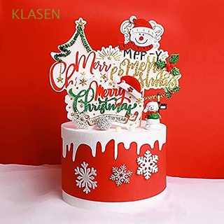 KLASEN Cartoon Cake Toppers Glitter Christmas Decoration Cake Flags Cute Wedding Holiday Christmas Theme Party Supplies Kids Cupcake Decor